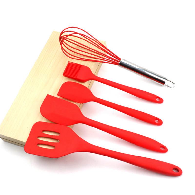 Juego de utensilios de cocina de silicona, 6 pinzas, espátula grande, espátula, batidor de huevos, pala de fugas, utensilios de cocina