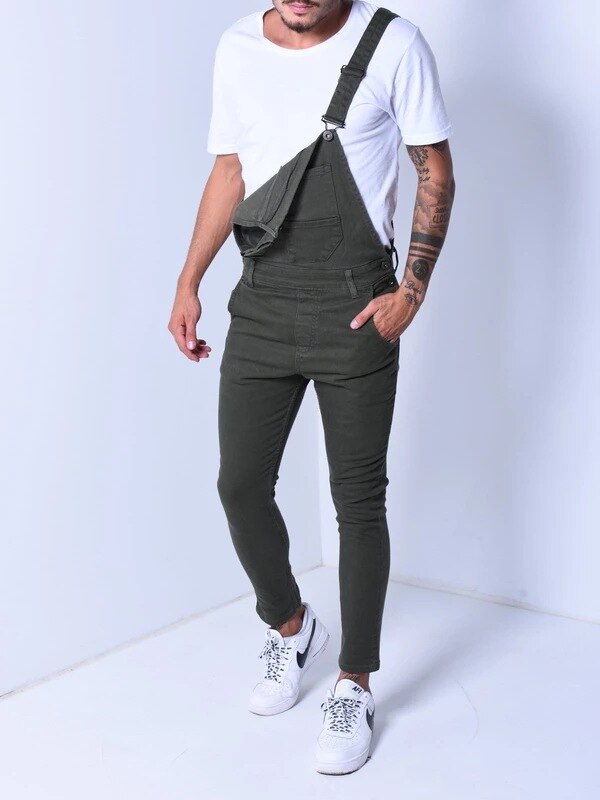 Men Cowboy Denim Cloth Romper Long Trousers Popular Work Clothes White Green Red Color Mens Jeans Brand Clothes: Green / XXXL