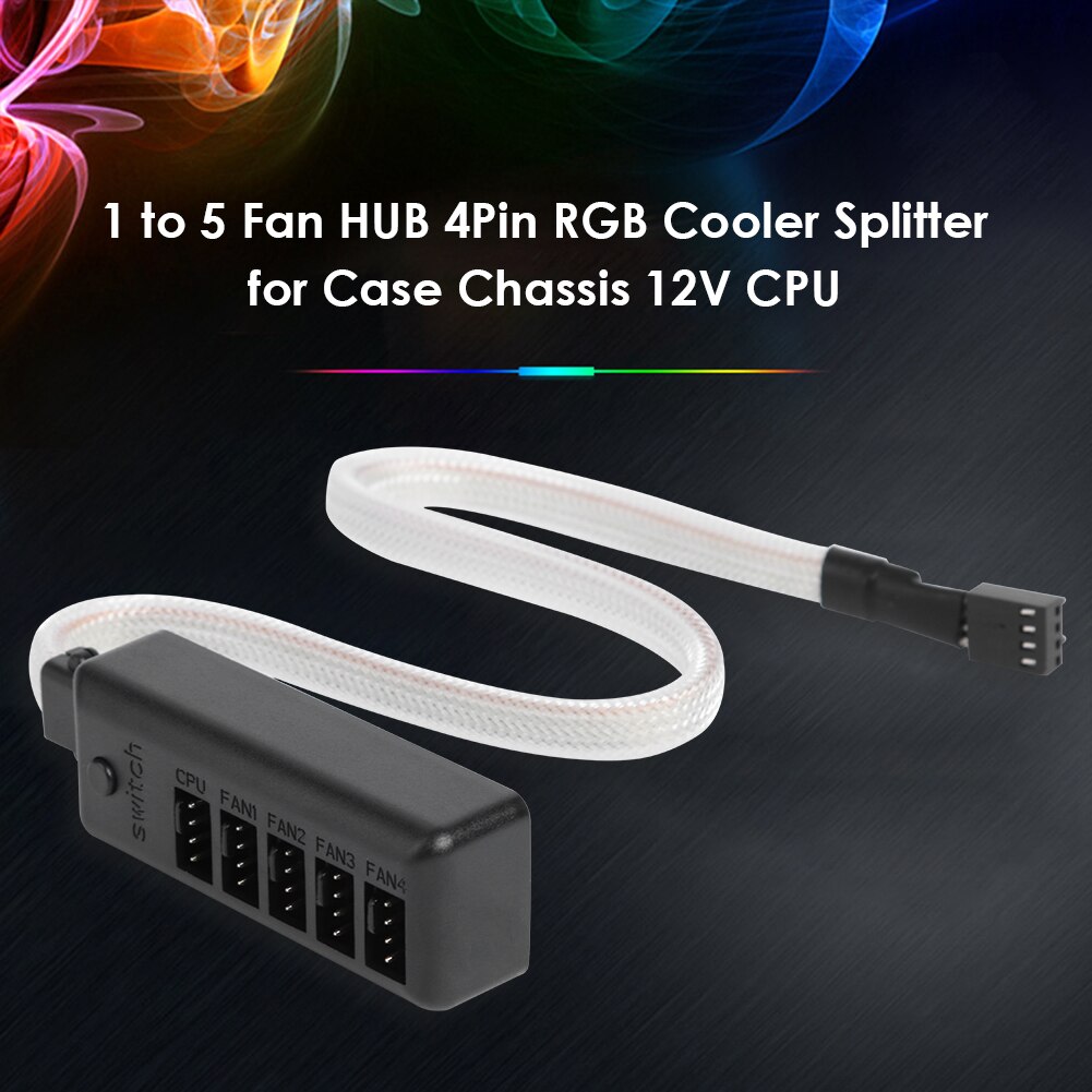 1 to 5 Multi Way Fan HUB 4Pin RGB Cooler Splitter Adapter for Desktop PC Computer Case Chassis 12V CPU Support 5 Fans PWM Device