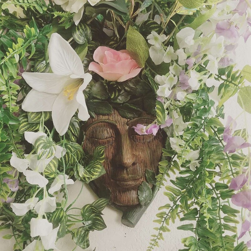 Handgeschilderde Hars Green Man Boom Gezicht Of Boom Hugger Sculptuur Kan Worden Gebruikt Als Een Bloempot Voor outdoor Boom Decoratie