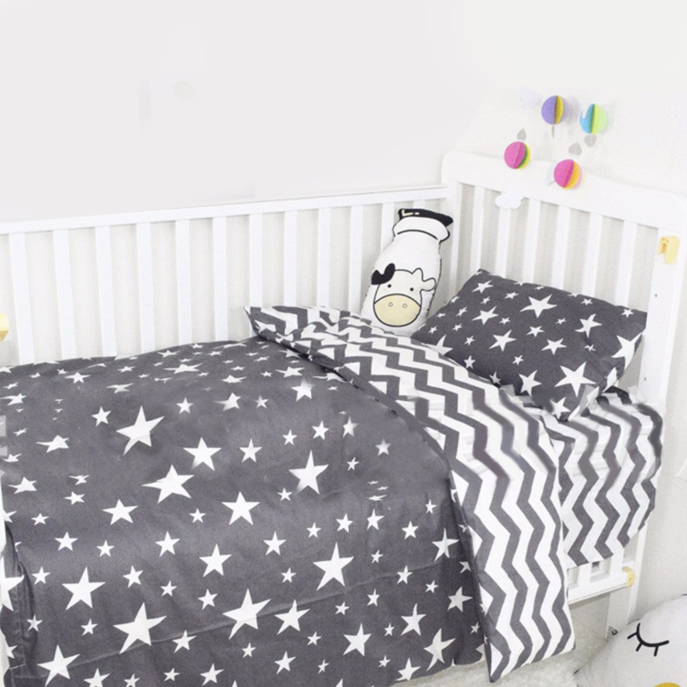 3 st baby sängkläder set bomull spjälsäng barnsäng överkast vit randigt mönster barnsäng inklusive påslakan örngott lakan: Pj3680a