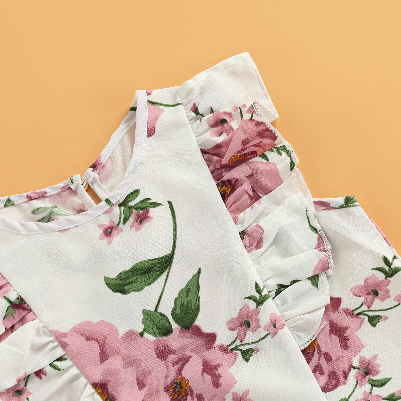 Toddler Kids Girls 2 pezzi Outfit, canottiere senza maniche con volant stampa floreale + pantaloncini elastici in vita con cintura Set estivo 2-7T
