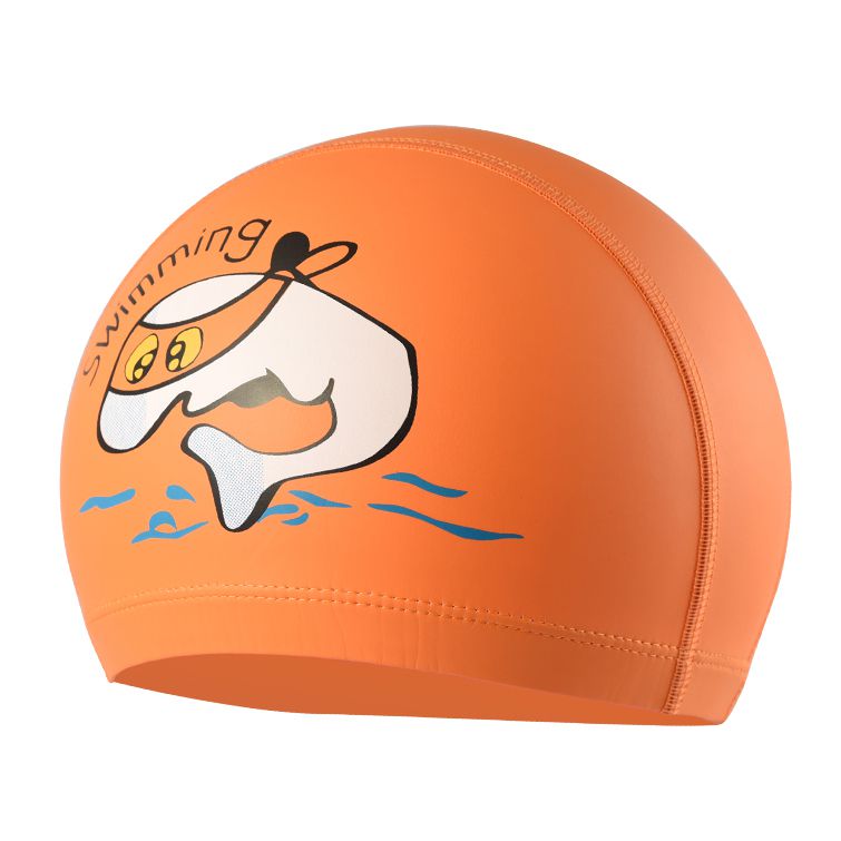 Jongens meisjes pu kinderen waterdichte zwemmutsen badmuts kinderen zwembad hoeden oorbeschermer baby cartoon patroon duikhoed: Oranje
