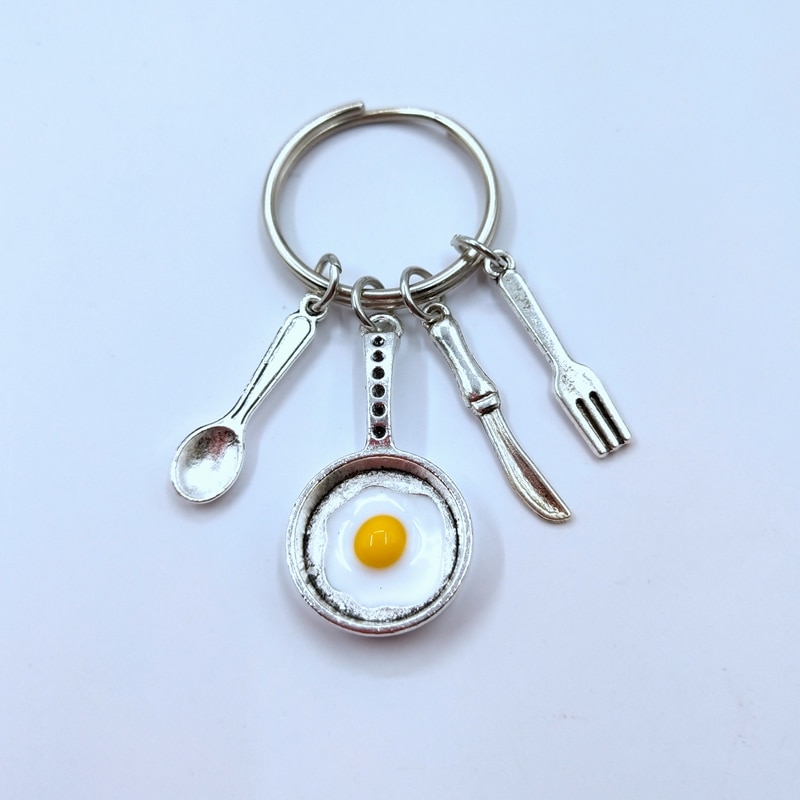 1Pcs Cook Keychain Chef Cook Keychain Fried Egg Keychain Cutlery Keychain Kitchen