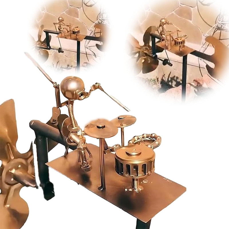 1PC Metalen Drummer Windmolen Decoratie Artware Handgemaakte Metalen Drummer Windmolen Desktop Decoratie Metalen Decoratieve: Default Title