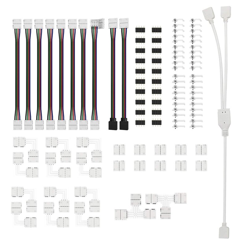 Led Strip Light Connectors Kit,4 Pin Conductor Light Strip Splice,10mm Tape Light Connector for SMD 5050 RGB Strip: Default Title