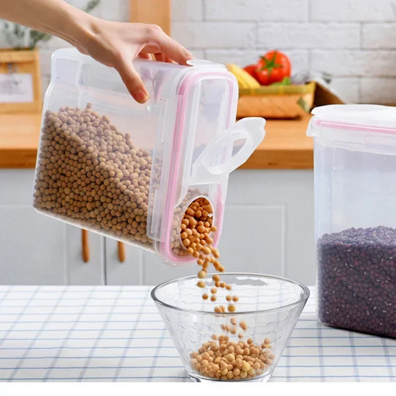 Recipiente hermético de armazenamento de cereais, 2.5/4l, à prova de umidade, insetos, balde de arroz, caixa de armazenamento de alimentos, plástico transparente, tanque selado