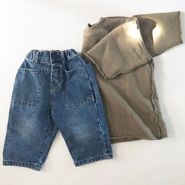 Tidig #39 barnkläder pojkar och flickor i mitten av midjan fram och bak stora fickor jeans i västerländsk stil
