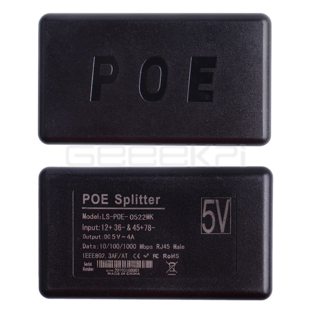 GeeekPi Gigabit Raspberry Pi 4 B/3B + PoE activo del divisor del USB tipo C 48V a 5V de potencia sobre Ethernet cable de interruptor de PoE