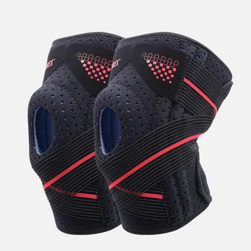 2 pezzi ginocchiere sportive ciclismo ginocchiera compressione ortesi molle supporto ginocchiera palestra mtb artrite lavoro ginocchiera: 2 pcs black red