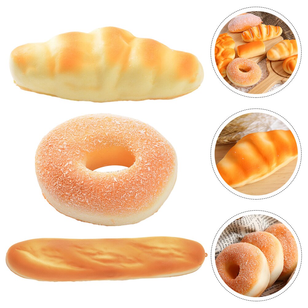 3Pcs Bread Bread Model Simulated Bread Pretend Bread Cake Shop Bread Prop for Decor