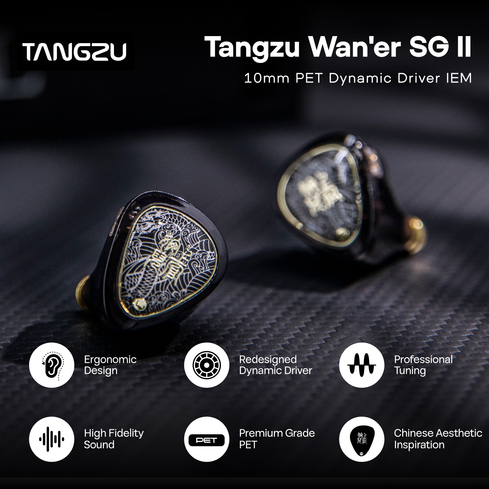 TANGZU schwach'er S.G II 10 mm dynamischer Treiber mit Haustier-Membran, IEM-Ohrhörer mit 3,5 mm/4,4 mm/Typ-C-Optionen
