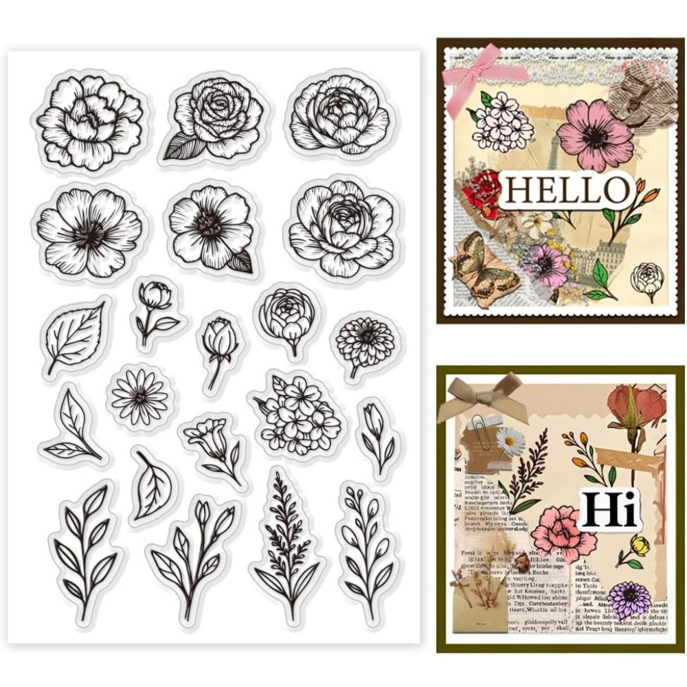 1 ark blommor genomskinlig stämpel blommor löv genomskinliga stämplar genomskinliga stämplar sigill för gör-det-själv scrapbooking korttillverkning