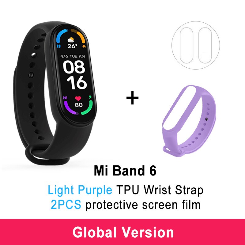 Xiaomi Mi Band 6 Smart Armband 5 Farbe AMOLED Blut Sauerstoff Smart band Fitness Traker Herz Rate Bluetooth Wasserdichte Miband 6: GB 2Flims LP