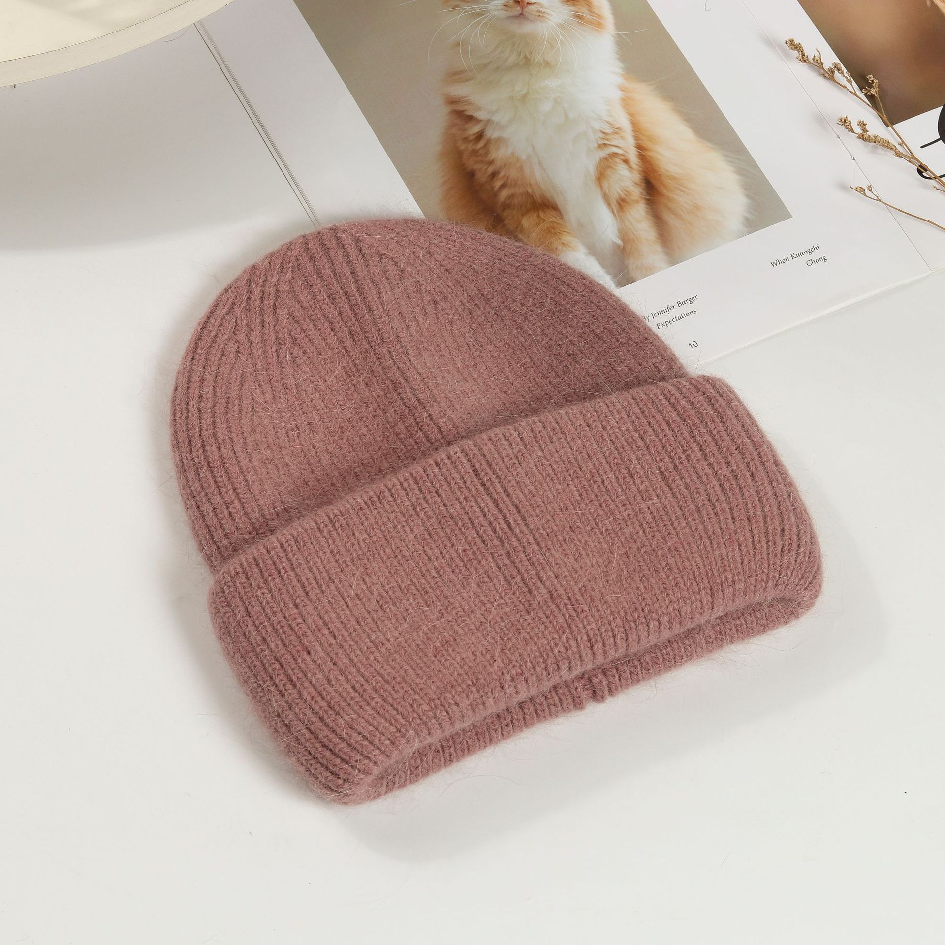 Vrouwen Hoeden Winter Gebreide Hoed Angola Konijnenbont Beanie Bonnet Meisje Hoed Herfst Vrouwelijke Cap Warm Houden mode Caps: 17