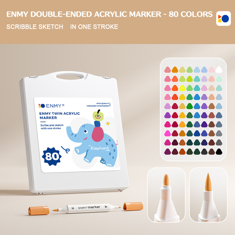 ENMY Acrylic Marker Dual Tip Colorful Markers 24/36/48/60/80 Colors Fast Drying Waterproof DIY Enthusiasts Painting stationary: army green