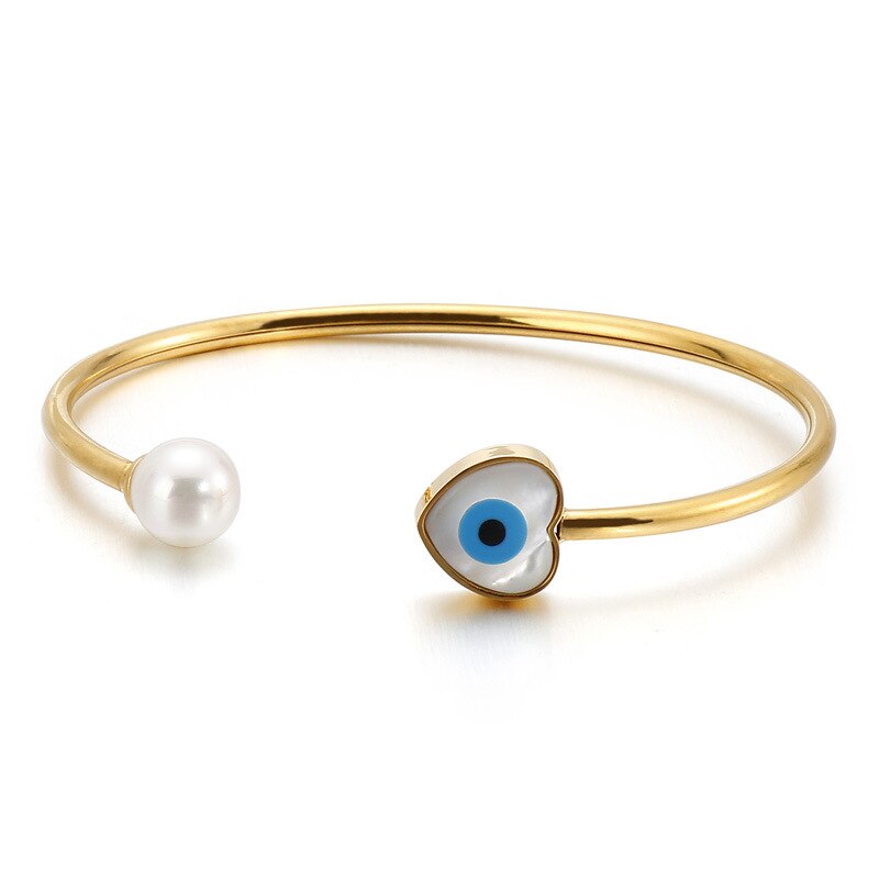 Lucky eye tyrkisk onde øje charme armbånd guld og sølv farve manchet justerbare stål smykker hamsa hånd/kløver/ hjerte: Hjerte guld