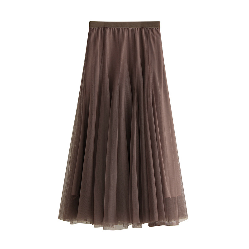 Falda larga de tul de 3 capas para otoño e invierno, falda Swing de estilo coreano para mujer, color rosa, verde, gris, azul, marrón, negro