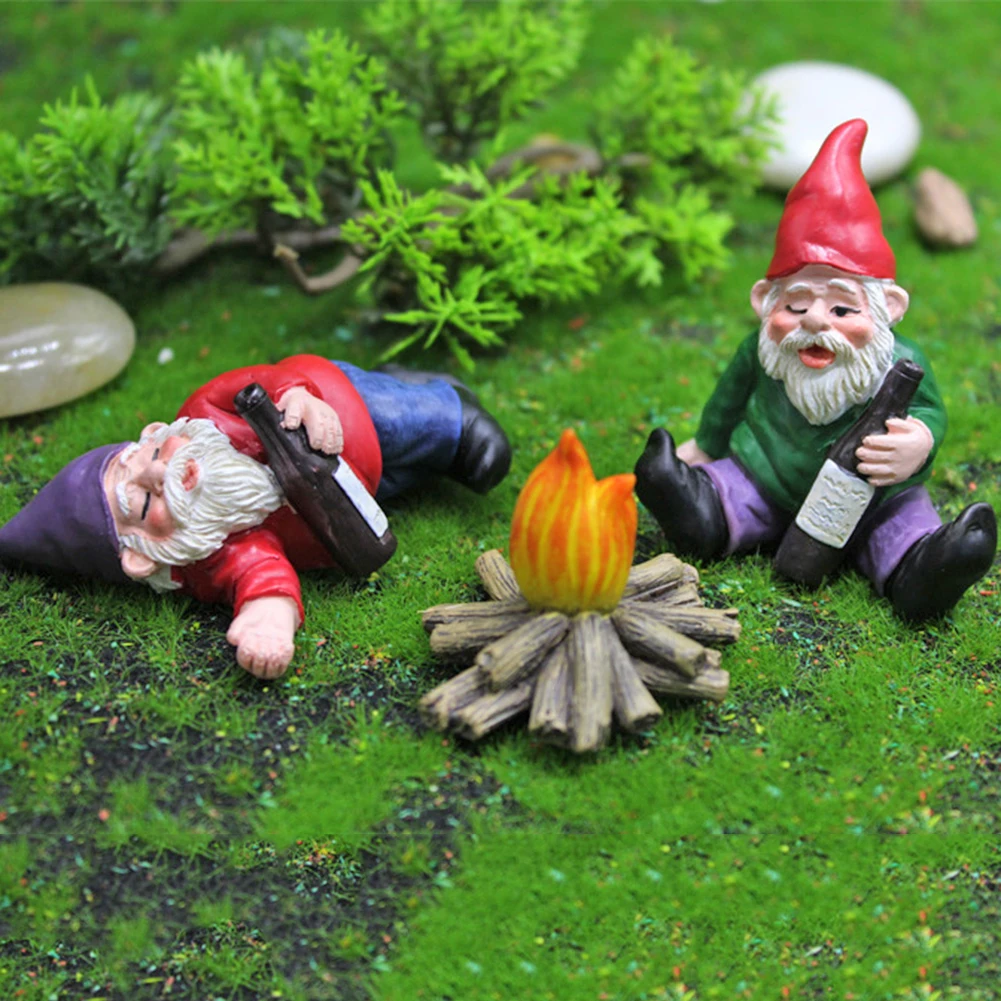 1pc fehave-dekorationer med berusede nisser, miniature-ornamenter, mini-dværgbålstatuer til plantekasse, blomsterpottedekorationstilbehør