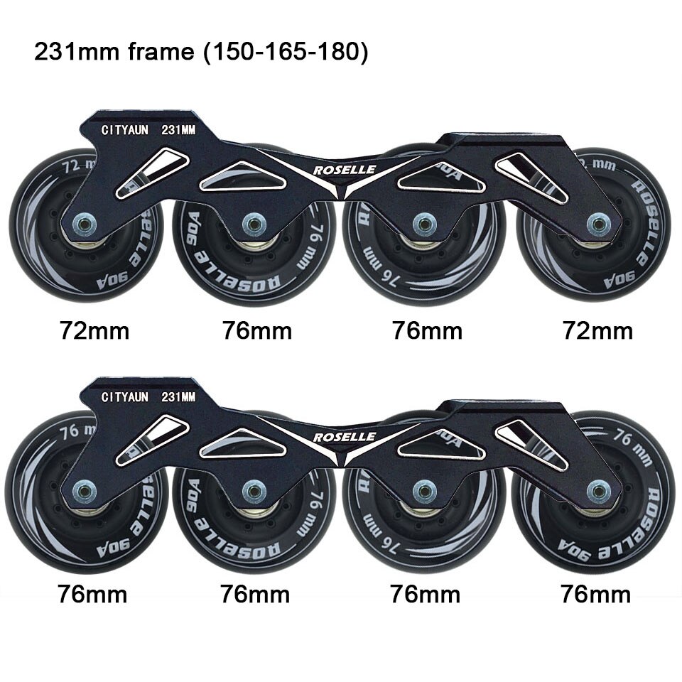 Ruedas y rodamientos para Patines en línea Slalom, Base para Patines deslizantes para adultos y niños, 231, 243mm, marco y 4x80, 76 y 72mm, 90A