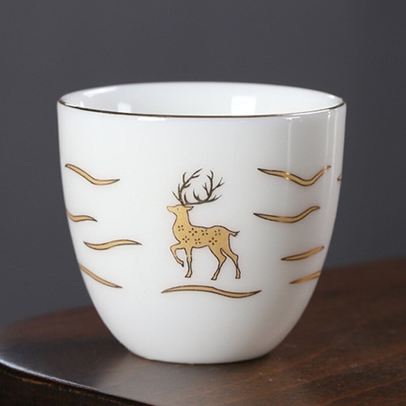 Grand relief or mouton graisse jade tasse à thé décor à la maison thé maître tasse accessoires personnel boire petit bol à thé