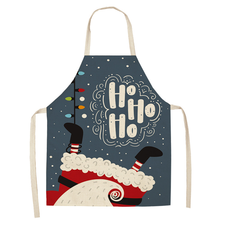 Christmas Printed Women Kitchen Aprons Waterproof Cooking oil-proof Cotton Linen Antifouling Chef Apron man kid aprons: S / Transparent