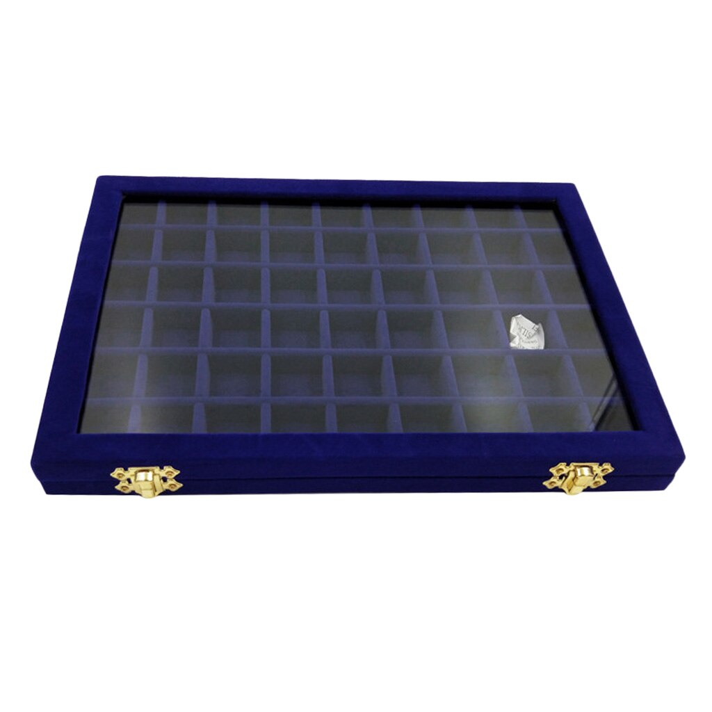 Wood Jewelry Box Lockable Earring Gemstone Storage Organizers w/ Glass Lids Case: Dark Blue