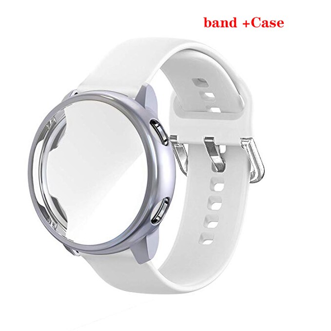 Case+strap for Samsung Galaxy Watch Active 2 44mm 40mm Smart Watch Silicone band +Case cover Galaxy Watch Active2 Full coverage: white sliver / For Active2 44mm