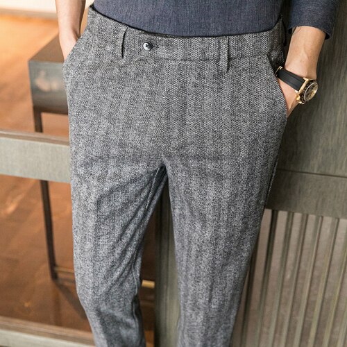 Vinter herre ullbukser grå casual slipte bukser størrelse 28-36 slim dressbukse for menn: Grå / 29