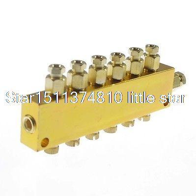 1 x Brass 6 Ways Adjustable Oil Distributor Valve Manifold Block 6mm in 4mm out