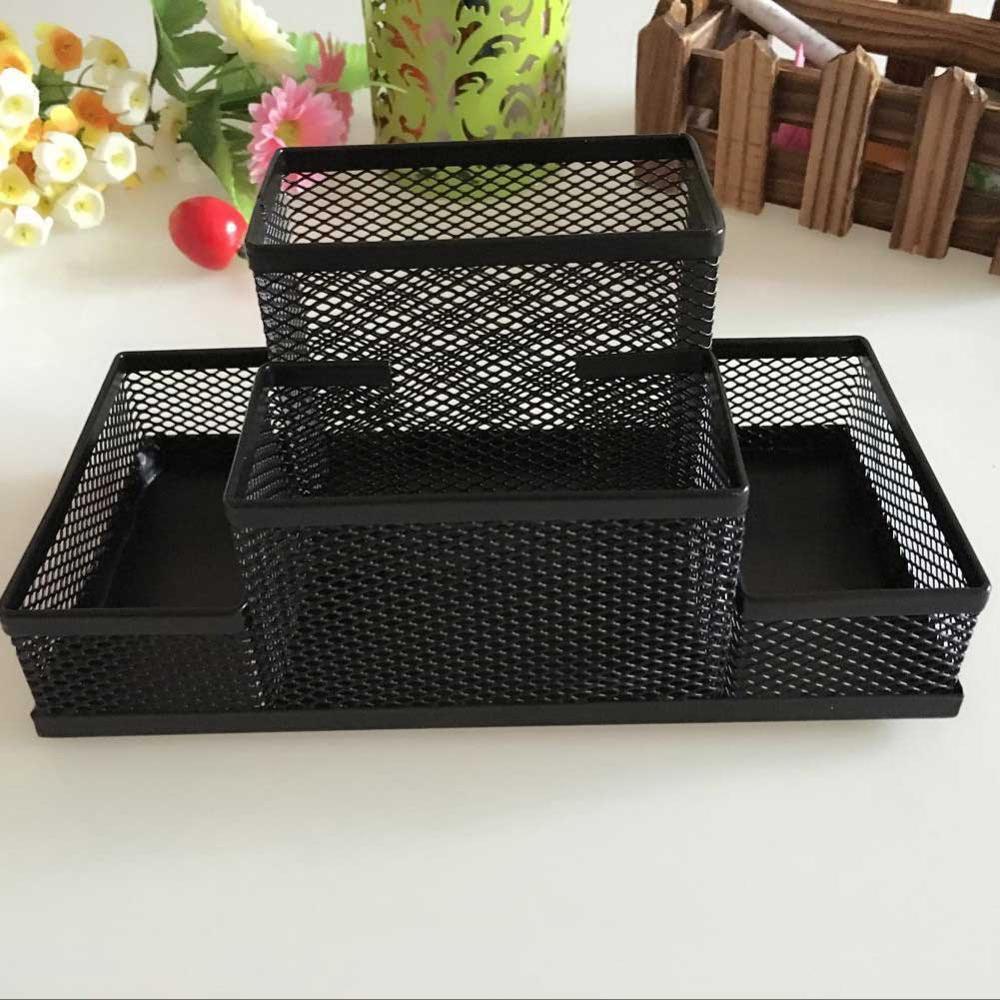 Black Plastic Pen Holder Multifunctional Hollow Makeup Office Student Bucket Box Organizer Boxes Desktop R8D4