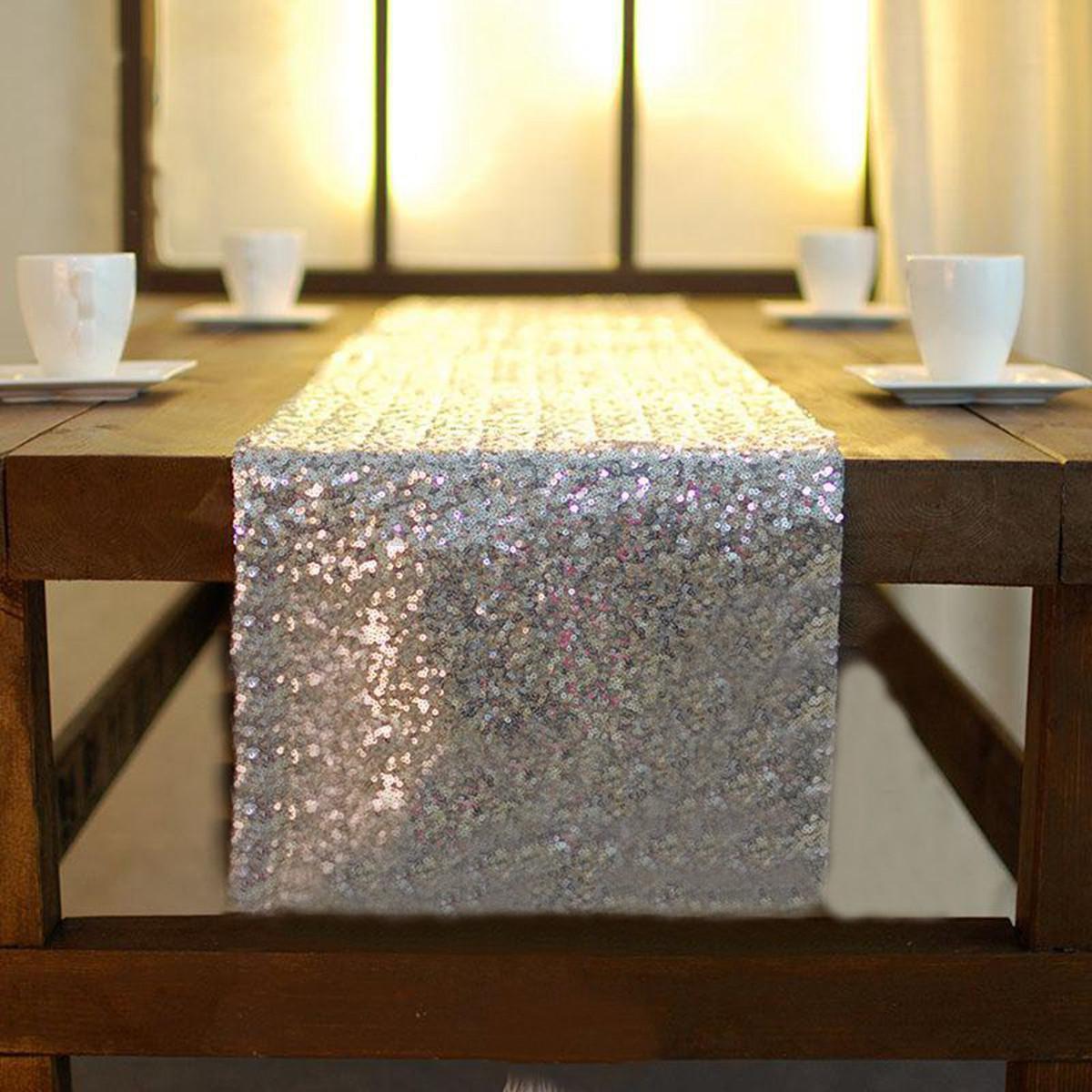 Camino de mesa de lentejuelas champán, decoración de boda brillante, tono dorado y plateado, 12x108 pulgadas: Gris oscuro / 30x300