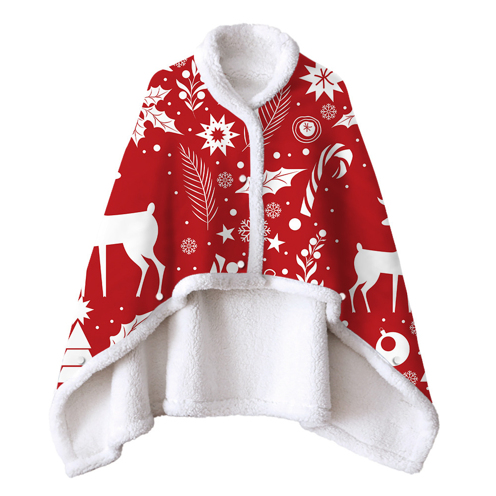 Christmas Printed Women Poncho Double Blanket Cloak Lazy Blanket Multifunction Magic Throw Blanket Air Condirioning Thick Shawl