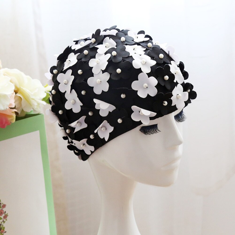 Gorro de baño con de flores 3D para mujer, gorro de baño impermeable, sombrero para champú, gorro de playa para nadar, gorros de ducha de pelo largo: 3W