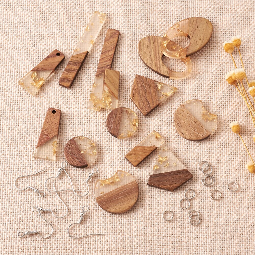 20 teile/schachtel Harz &amp; Walnut Holz Anhänger für Ohrringe Machen mit Ohrring Haken Jump Ringe Handgemachte Holz Ohrringe Kit