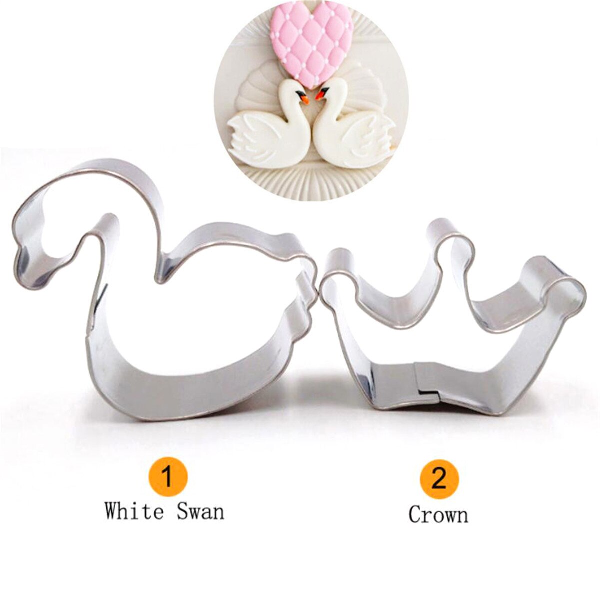 2 Stks/partij Rvs Prinses Kroon Cookie Cutter Romantische Swan Party Cake Mallen Biscuit Cutters Bakken Tool Mould Stamp