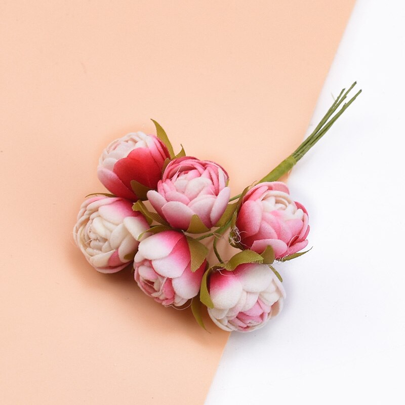 6 stk silke te knopper roser vaser til hjemmeinnredning julekrans gjør-det-selv-boks bryllup dekorative blomster kunstige blomster billig: 1