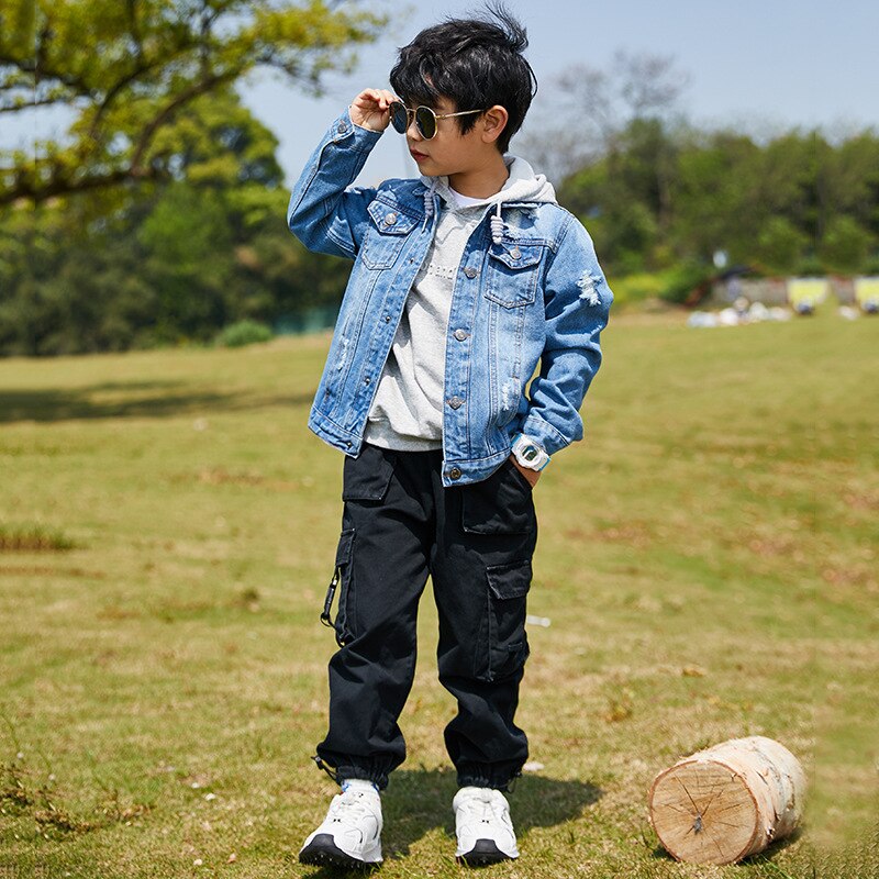 Jongens Denim Jas Met Capuchon Mode Brand Kids Patchwork Jean Jas Voor Tiener Jongen 100-160Cm Bovenkleding LM071