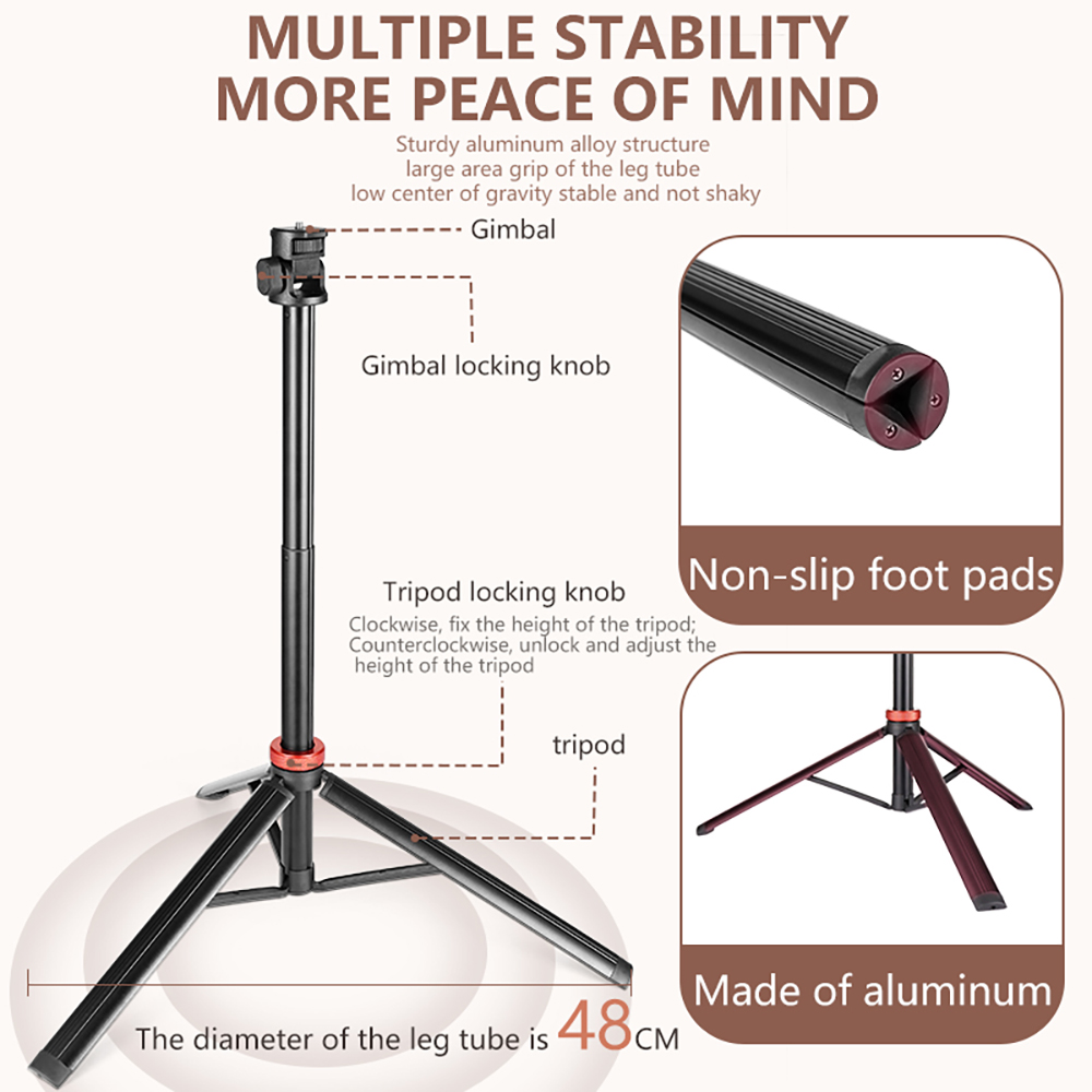 Treppiede allungabile MIAOTU MT-79 con vite da 1/4'' per treppiede per microfono con luce di riempimento per smartphone con fotocamera DSLR