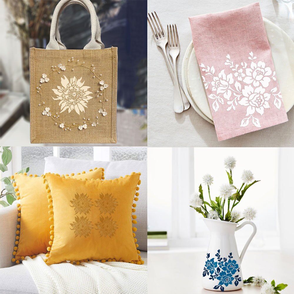 9pcs 14.1cmx13cm Reusable Plastic Mandala Stencils Painting Templates for Painting DIY Art Projects(9 different flowers) SR92100