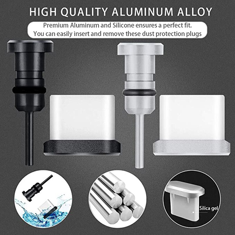 Universal usb c aluminium dammplugg set för samsung  s10 plus  s9 s8 note c laddningsportar och 3.5mm hörlursuttag antidammplugg
