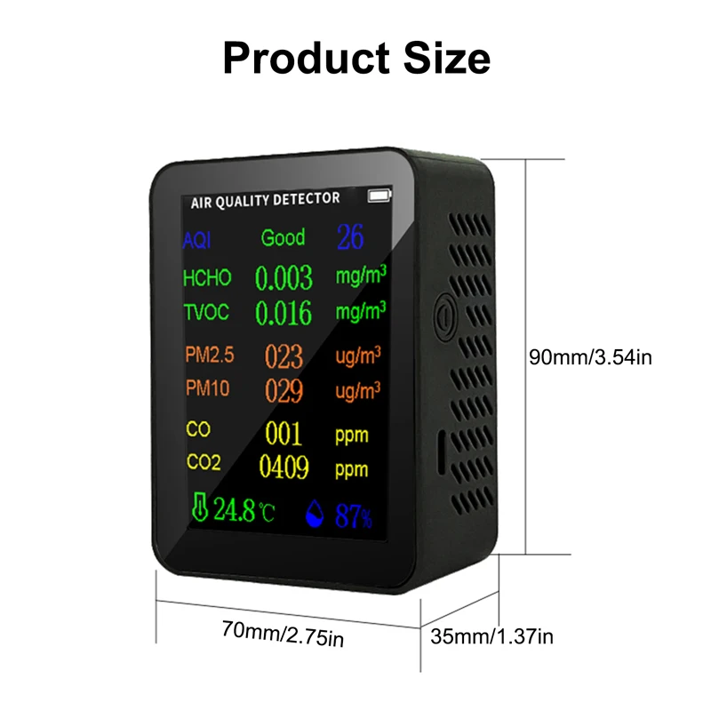 10-in-1-Luftqualitätsmonitor, CO2-Messgerät, Kohlendioxid-Detektor, PM2,5, PM10, TVOC, HCHO AQI-Tester mit Temperatur- und Feuchtigkeitsmessung