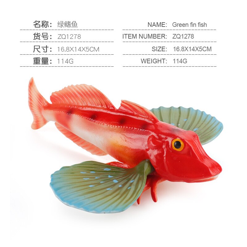 Simulation Fish Animals Toys Ocean Sea Life Tunas Salmon Mahal Puffer Solid Freshwater Fish Toys Kid Educational Collection: Green Fin Fish 114g