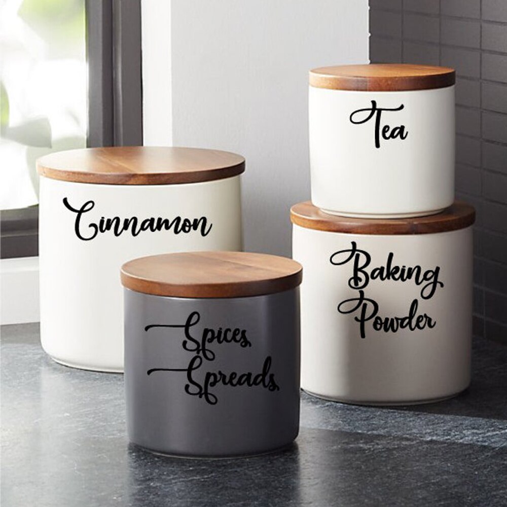 4 szt. 6cm kanister naklejki etykiety, mąka kuchenna naklejki cukru, kanister etykiety winylowe, naklejki organizacji kuchni