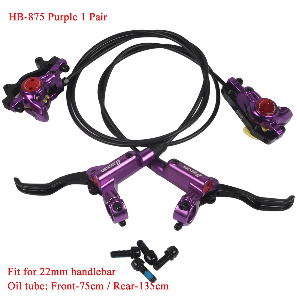Zoom HB-875 freio de bicicleta mtb freio a disco hidráulico frente pinças traseiras conjunto 22mm mountain bike esquerda direita freio a disco: Purple