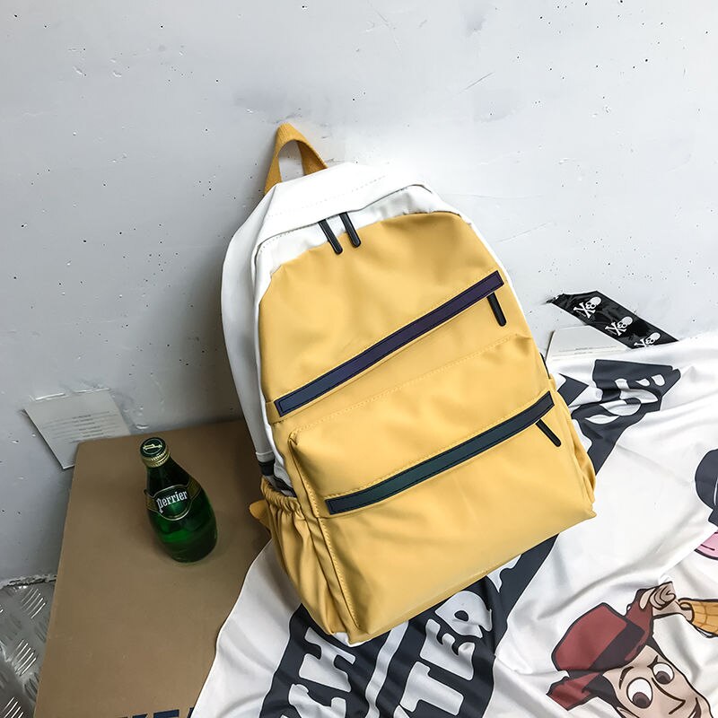 Schooltassen voor tienermeisjes, rugzakken voor jongens, damestassen, oxford waterdichte, lichtgewicht schooltas met panelen, studenten- en collegestijl: Geel