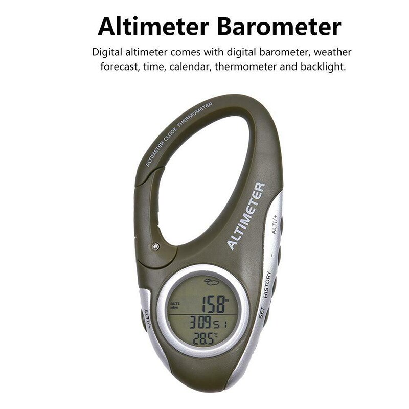 8 In 1 Karabijnhaak Digitale Hoogtemeter Barometer Met Weersverwachting Thermometer Backlight Sleutelhanger Voor Wandelen Kamperen Buiten