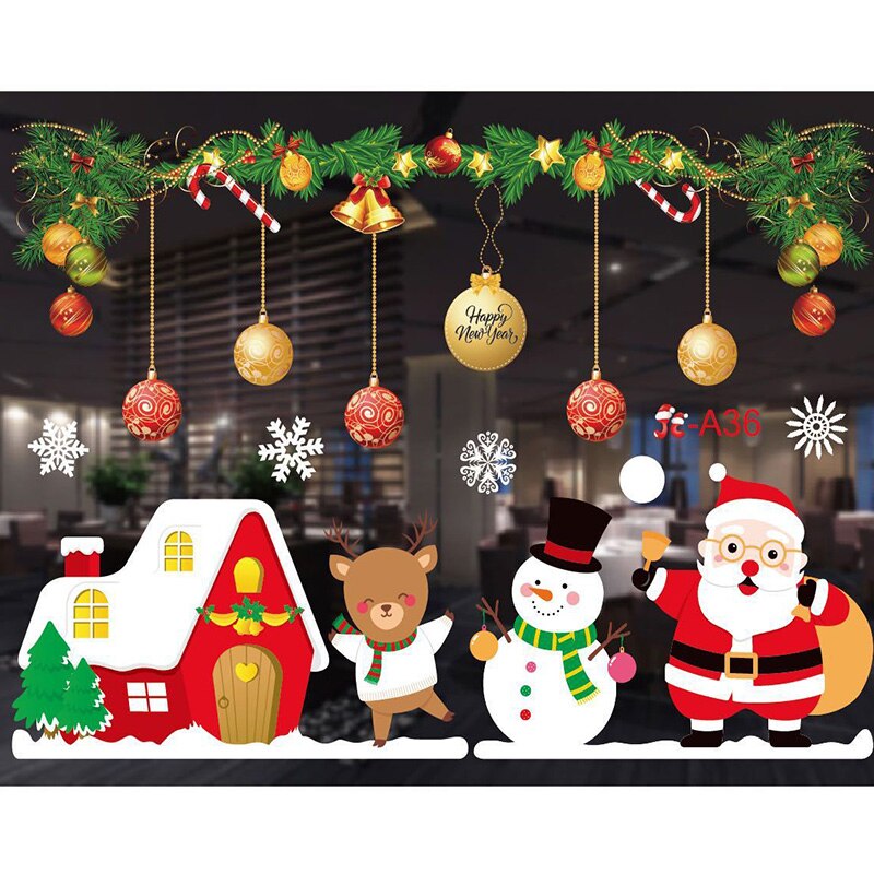 Large Merry Christmas Wall Sticker Stylish Santa Window Room Decoration PVC Year Home Decor Removable