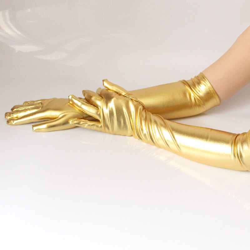 JaneVini-guantes de boda largos dorados/plateados brillantes para novia, longitud hasta el codo, guantes de novia, guante de de noche, accesorios de boda,