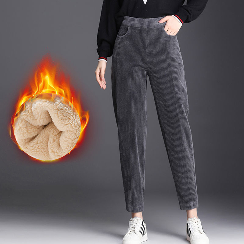 Plush Thick Casual Pants Women's Corduroy Warm Pants Autumn Winter Leggings High Waist Harem Pants Trousers Women Брюкиженские: XXXL / Brown
